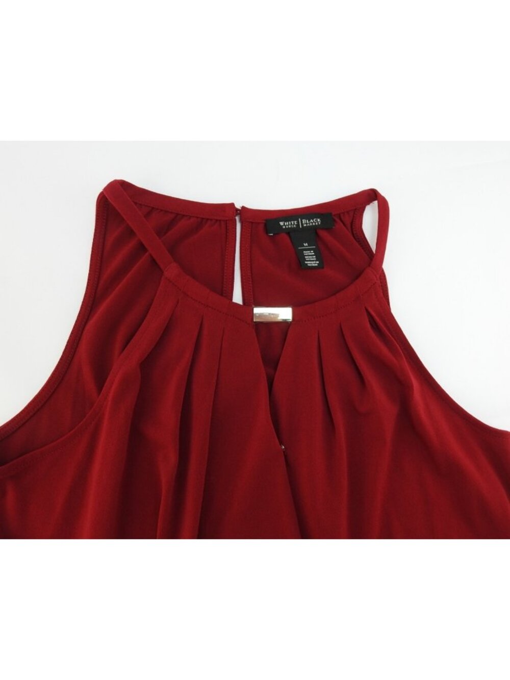 White House Black Market Red Sleeveless Blouson Keyhole Top Medium Stretch - Picture 5 of 13